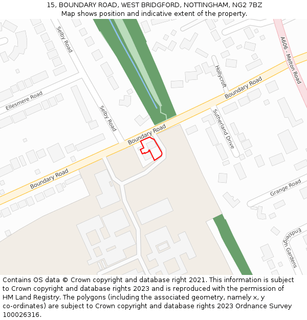 15, BOUNDARY ROAD, WEST BRIDGFORD, NOTTINGHAM, NG2 7BZ: Location map and indicative extent of plot