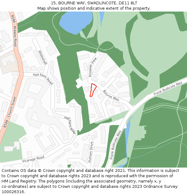 15, BOURNE WAY, SWADLINCOTE, DE11 8LT: Location map and indicative extent of plot