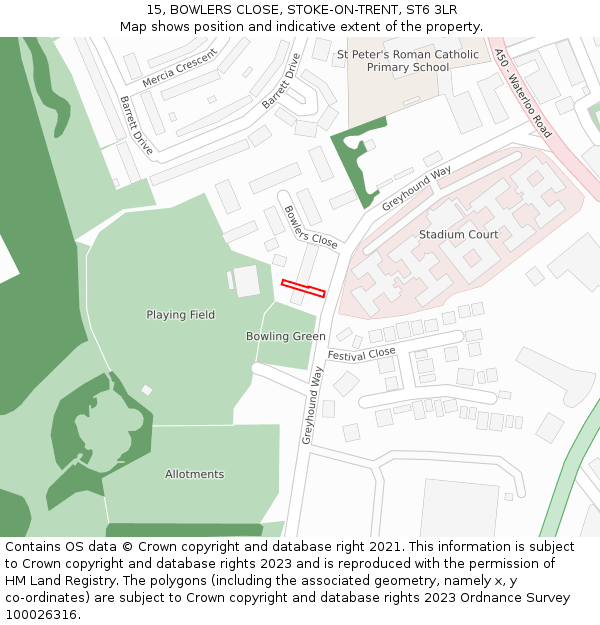 15, BOWLERS CLOSE, STOKE-ON-TRENT, ST6 3LR: Location map and indicative extent of plot