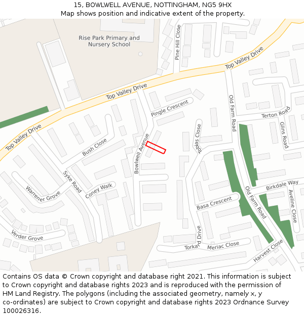 15, BOWLWELL AVENUE, NOTTINGHAM, NG5 9HX: Location map and indicative extent of plot