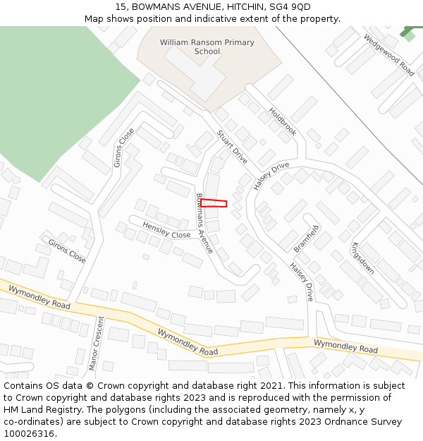 15, BOWMANS AVENUE, HITCHIN, SG4 9QD: Location map and indicative extent of plot