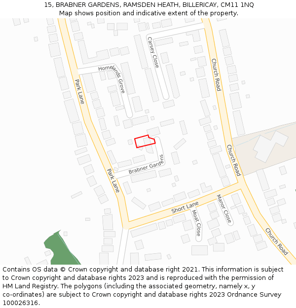 15, BRABNER GARDENS, RAMSDEN HEATH, BILLERICAY, CM11 1NQ: Location map and indicative extent of plot