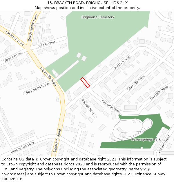 15, BRACKEN ROAD, BRIGHOUSE, HD6 2HX: Location map and indicative extent of plot