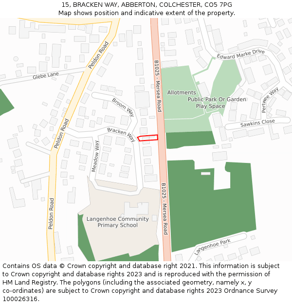 15, BRACKEN WAY, ABBERTON, COLCHESTER, CO5 7PG: Location map and indicative extent of plot