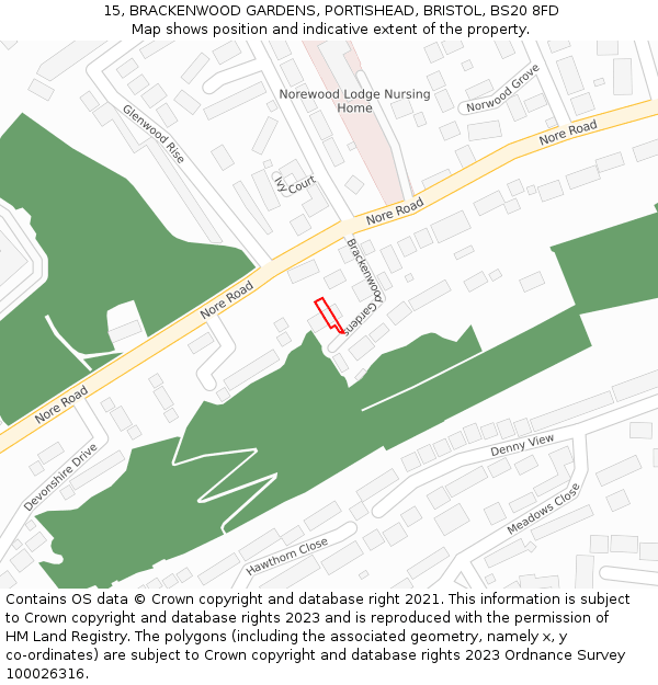 15, BRACKENWOOD GARDENS, PORTISHEAD, BRISTOL, BS20 8FD: Location map and indicative extent of plot