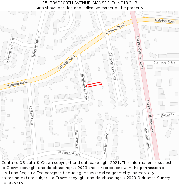 15, BRADFORTH AVENUE, MANSFIELD, NG18 3HB: Location map and indicative extent of plot