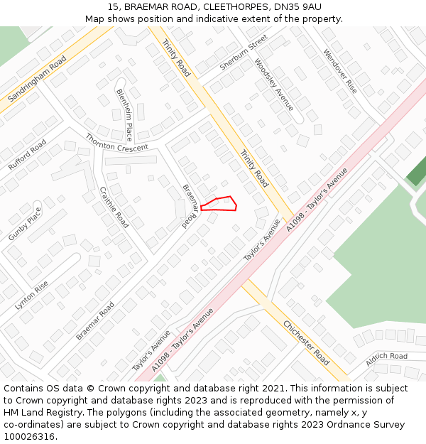 15, BRAEMAR ROAD, CLEETHORPES, DN35 9AU: Location map and indicative extent of plot