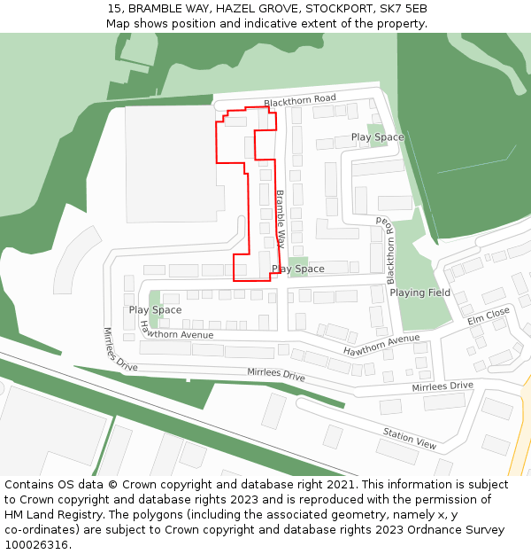 15, BRAMBLE WAY, HAZEL GROVE, STOCKPORT, SK7 5EB: Location map and indicative extent of plot
