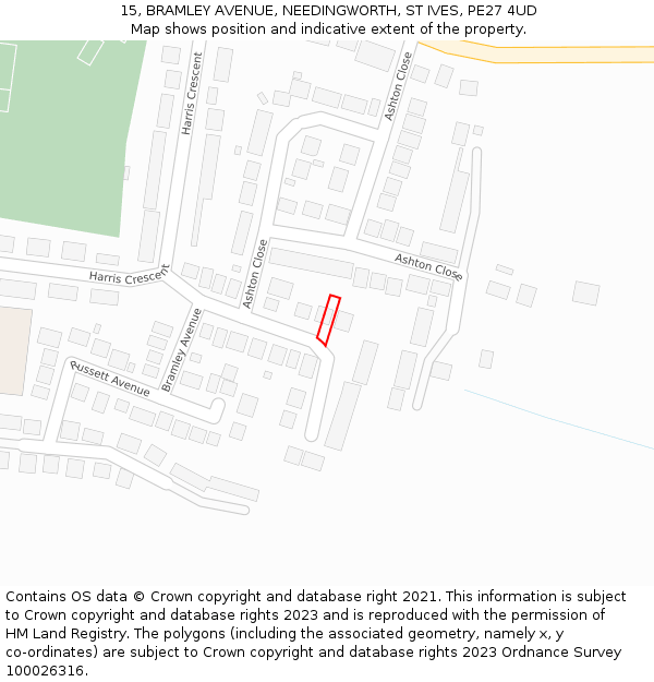 15, BRAMLEY AVENUE, NEEDINGWORTH, ST IVES, PE27 4UD: Location map and indicative extent of plot