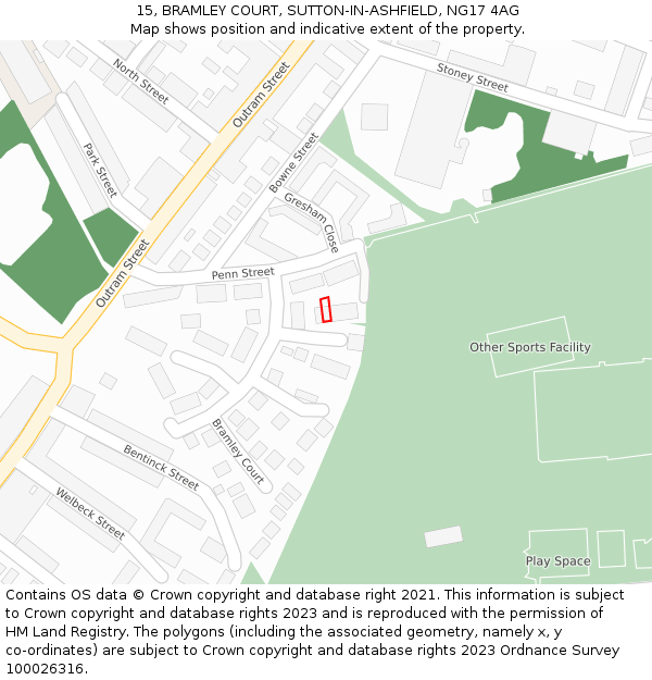 15, BRAMLEY COURT, SUTTON-IN-ASHFIELD, NG17 4AG: Location map and indicative extent of plot
