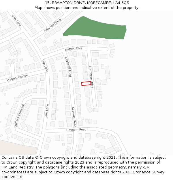 15, BRAMPTON DRIVE, MORECAMBE, LA4 6QS: Location map and indicative extent of plot