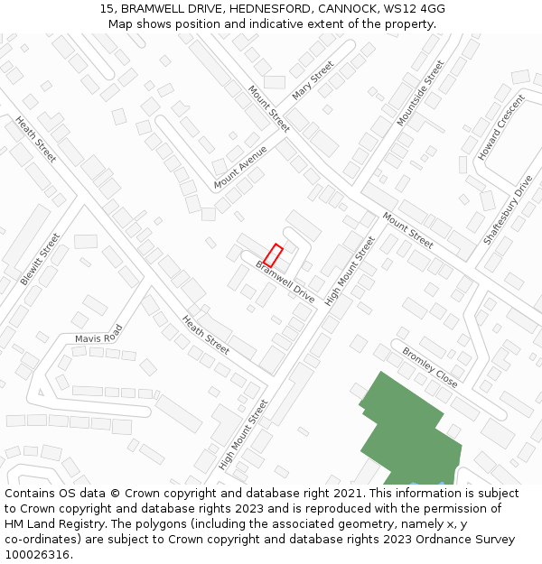 15, BRAMWELL DRIVE, HEDNESFORD, CANNOCK, WS12 4GG: Location map and indicative extent of plot