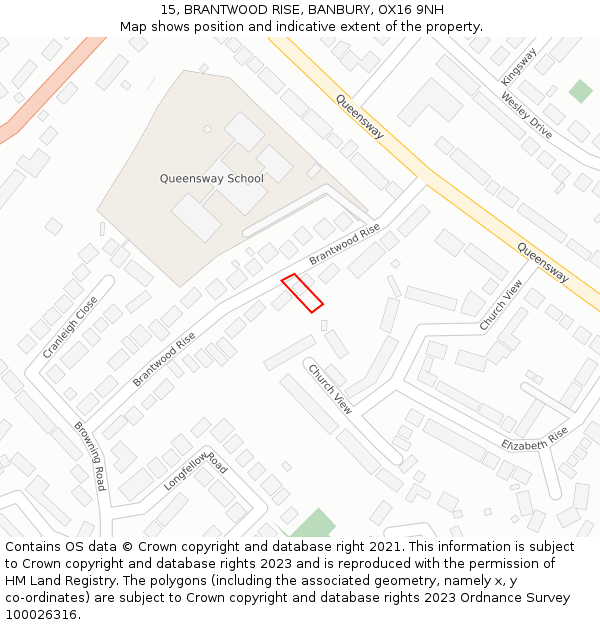 15, BRANTWOOD RISE, BANBURY, OX16 9NH: Location map and indicative extent of plot