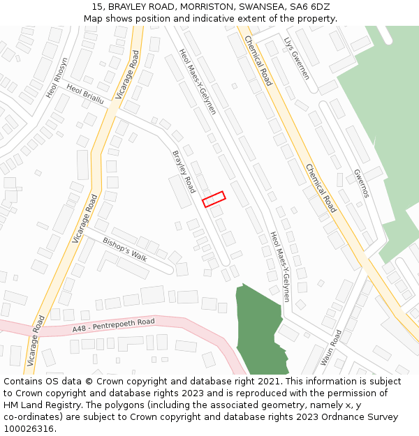 15, BRAYLEY ROAD, MORRISTON, SWANSEA, SA6 6DZ: Location map and indicative extent of plot