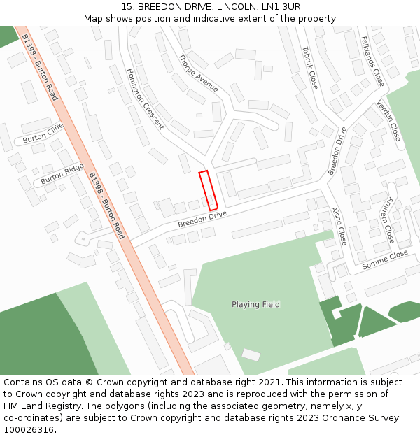 15, BREEDON DRIVE, LINCOLN, LN1 3UR: Location map and indicative extent of plot