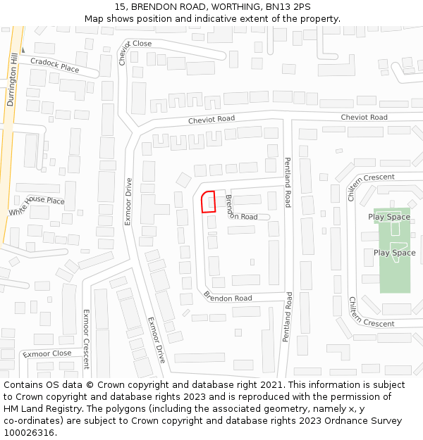 15, BRENDON ROAD, WORTHING, BN13 2PS: Location map and indicative extent of plot