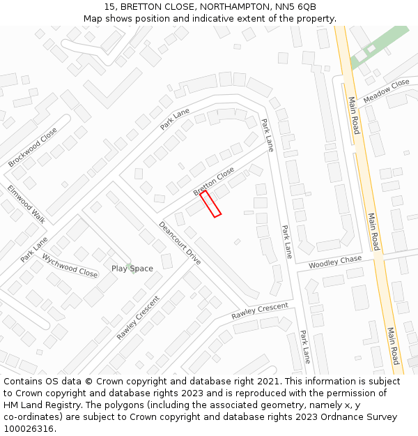 15, BRETTON CLOSE, NORTHAMPTON, NN5 6QB: Location map and indicative extent of plot