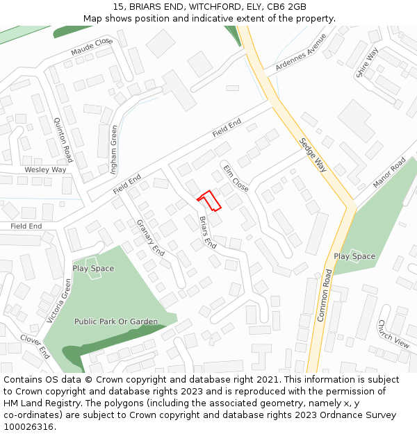 15, BRIARS END, WITCHFORD, ELY, CB6 2GB: Location map and indicative extent of plot
