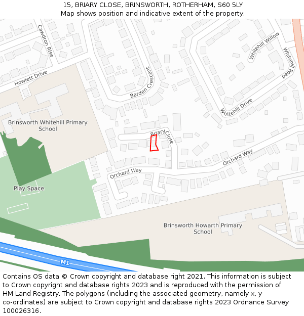 15, BRIARY CLOSE, BRINSWORTH, ROTHERHAM, S60 5LY: Location map and indicative extent of plot