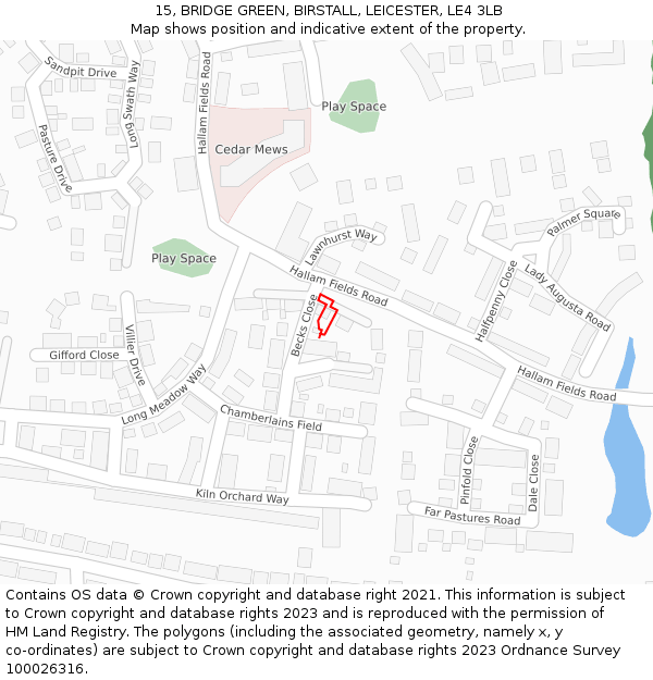 15, BRIDGE GREEN, BIRSTALL, LEICESTER, LE4 3LB: Location map and indicative extent of plot