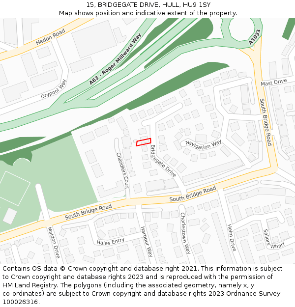 15, BRIDGEGATE DRIVE, HULL, HU9 1SY: Location map and indicative extent of plot