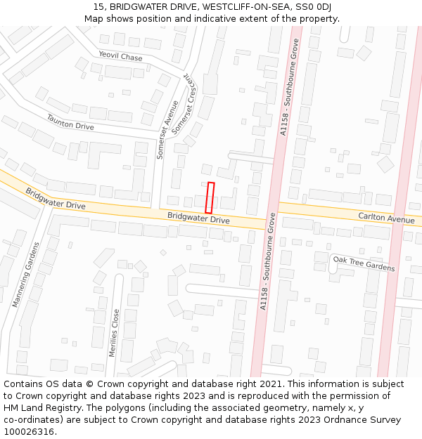 15, BRIDGWATER DRIVE, WESTCLIFF-ON-SEA, SS0 0DJ: Location map and indicative extent of plot