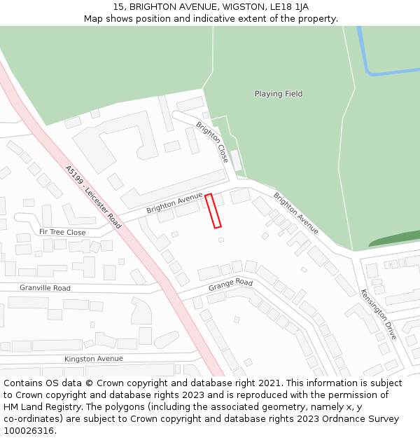 15, BRIGHTON AVENUE, WIGSTON, LE18 1JA: Location map and indicative extent of plot