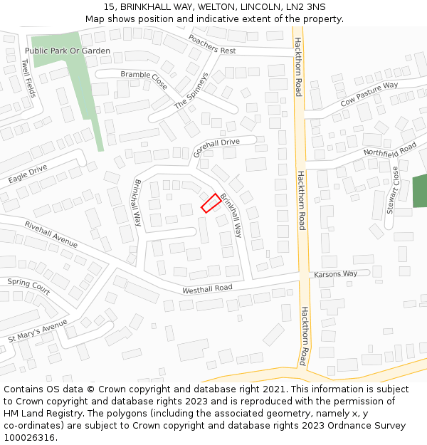 15, BRINKHALL WAY, WELTON, LINCOLN, LN2 3NS: Location map and indicative extent of plot
