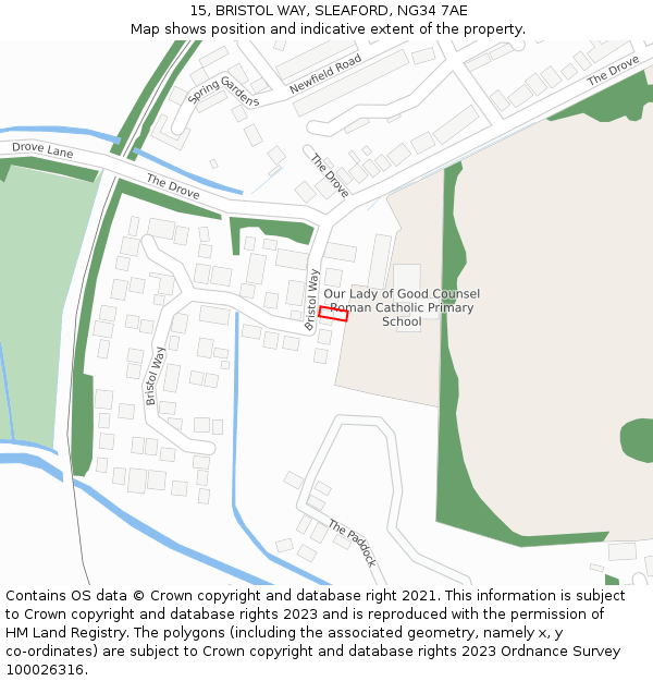 15, BRISTOL WAY, SLEAFORD, NG34 7AE: Location map and indicative extent of plot