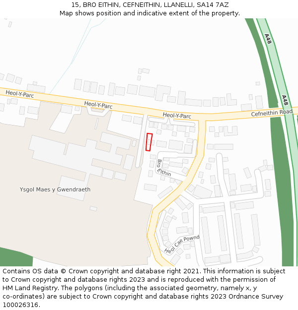 15, BRO EITHIN, CEFNEITHIN, LLANELLI, SA14 7AZ: Location map and indicative extent of plot