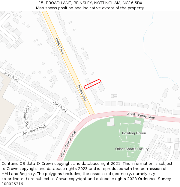 15, BROAD LANE, BRINSLEY, NOTTINGHAM, NG16 5BX: Location map and indicative extent of plot