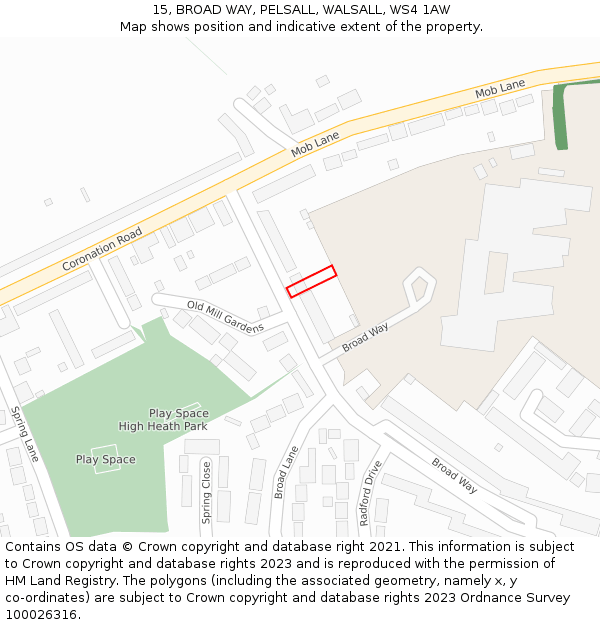 15, BROAD WAY, PELSALL, WALSALL, WS4 1AW: Location map and indicative extent of plot