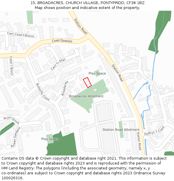 15, BROADACRES, CHURCH VILLAGE, PONTYPRIDD, CF38 1BZ: Location map and indicative extent of plot