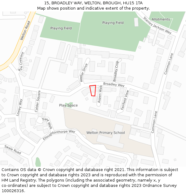 15, BROADLEY WAY, WELTON, BROUGH, HU15 1TA: Location map and indicative extent of plot