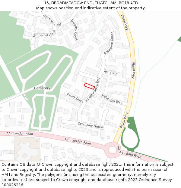 15, BROADMEADOW END, THATCHAM, RG18 4ED: Location map and indicative extent of plot