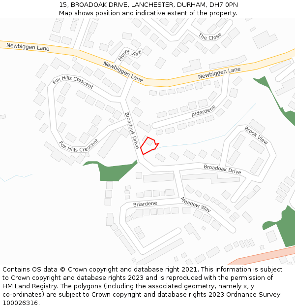 15, BROADOAK DRIVE, LANCHESTER, DURHAM, DH7 0PN: Location map and indicative extent of plot