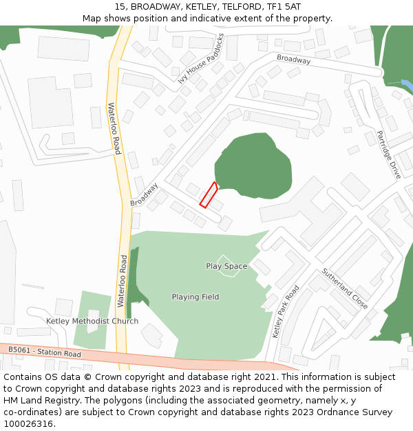 15, BROADWAY, KETLEY, TELFORD, TF1 5AT: Location map and indicative extent of plot