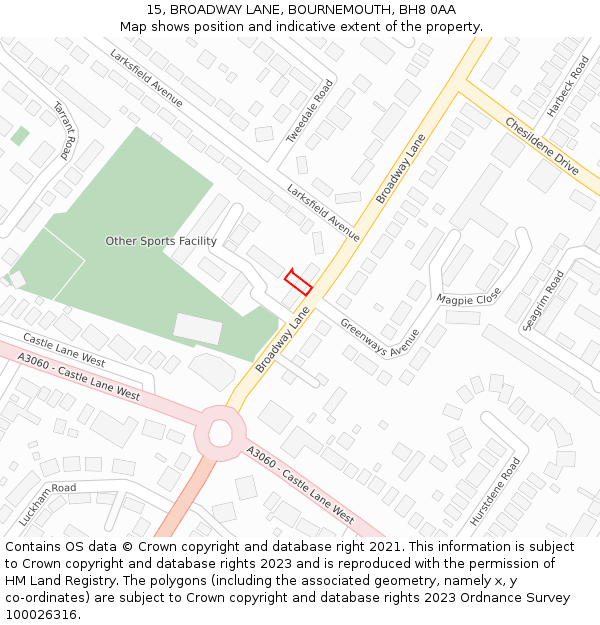 15, BROADWAY LANE, BOURNEMOUTH, BH8 0AA: Location map and indicative extent of plot