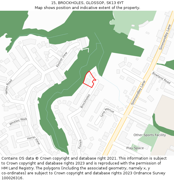 15, BROCKHOLES, GLOSSOP, SK13 6YT: Location map and indicative extent of plot