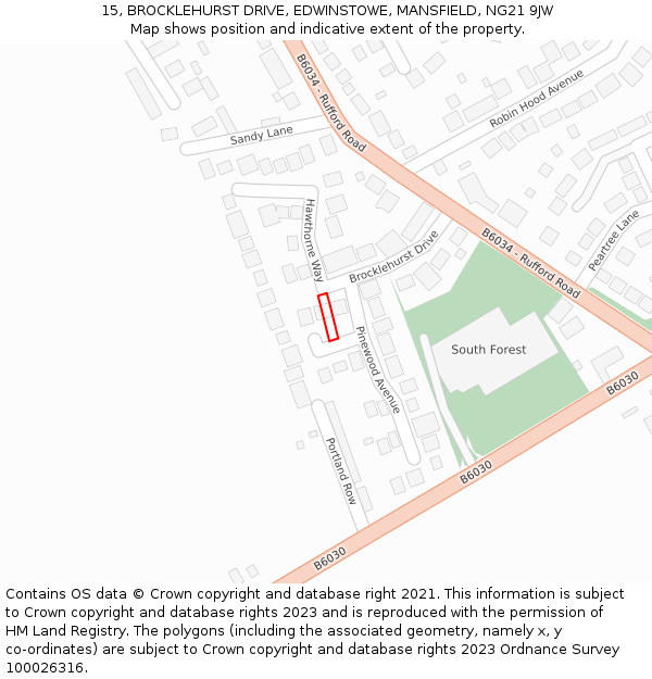 15, BROCKLEHURST DRIVE, EDWINSTOWE, MANSFIELD, NG21 9JW: Location map and indicative extent of plot