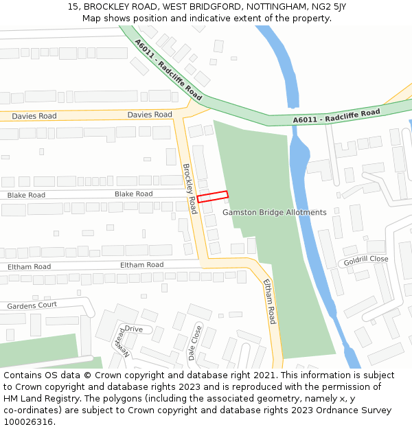 15, BROCKLEY ROAD, WEST BRIDGFORD, NOTTINGHAM, NG2 5JY: Location map and indicative extent of plot