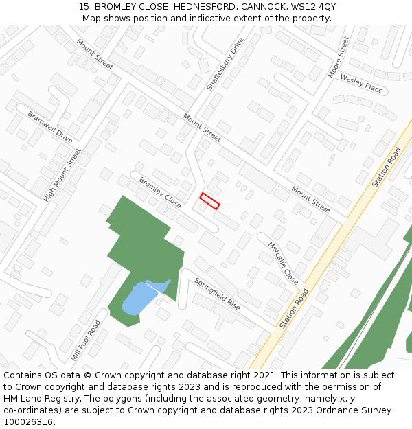 15, BROMLEY CLOSE, HEDNESFORD, CANNOCK, WS12 4QY: Location map and indicative extent of plot