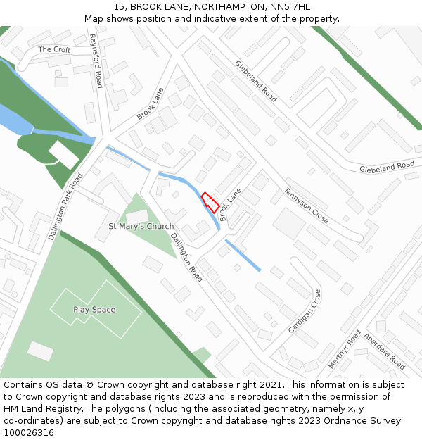 15, BROOK LANE, NORTHAMPTON, NN5 7HL: Location map and indicative extent of plot