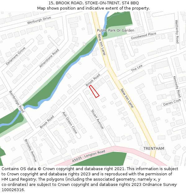 15, BROOK ROAD, STOKE-ON-TRENT, ST4 8BQ: Location map and indicative extent of plot