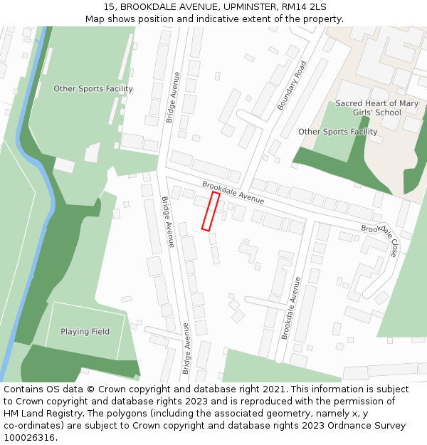 15, BROOKDALE AVENUE, UPMINSTER, RM14 2LS: Location map and indicative extent of plot