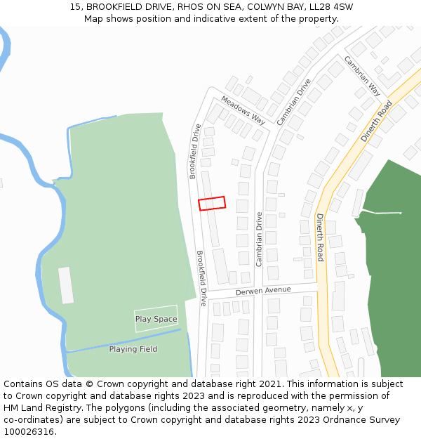 15, BROOKFIELD DRIVE, RHOS ON SEA, COLWYN BAY, LL28 4SW: Location map and indicative extent of plot