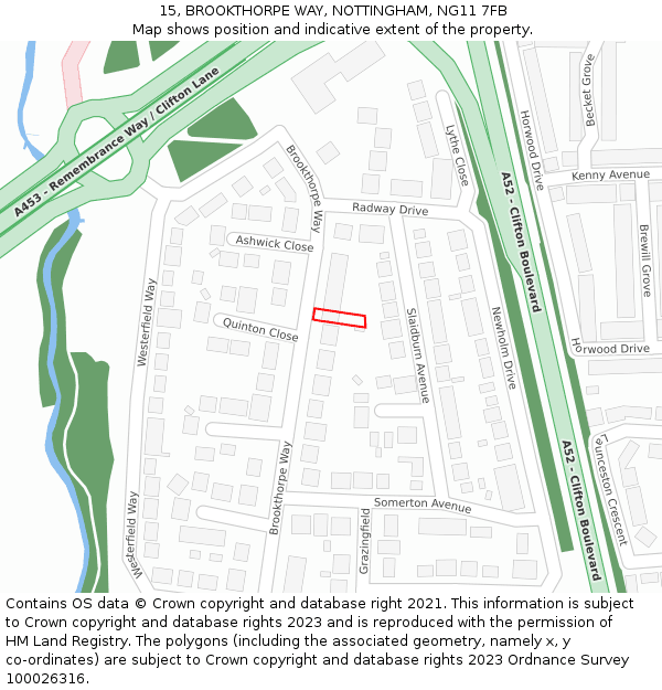 15, BROOKTHORPE WAY, NOTTINGHAM, NG11 7FB: Location map and indicative extent of plot