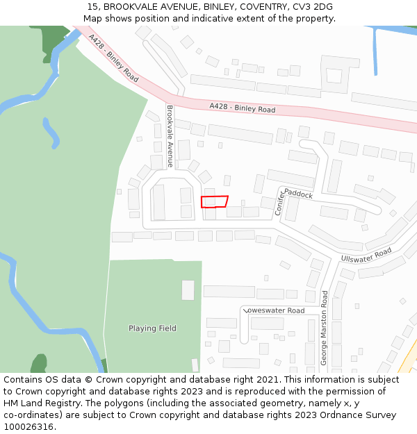 15, BROOKVALE AVENUE, BINLEY, COVENTRY, CV3 2DG: Location map and indicative extent of plot