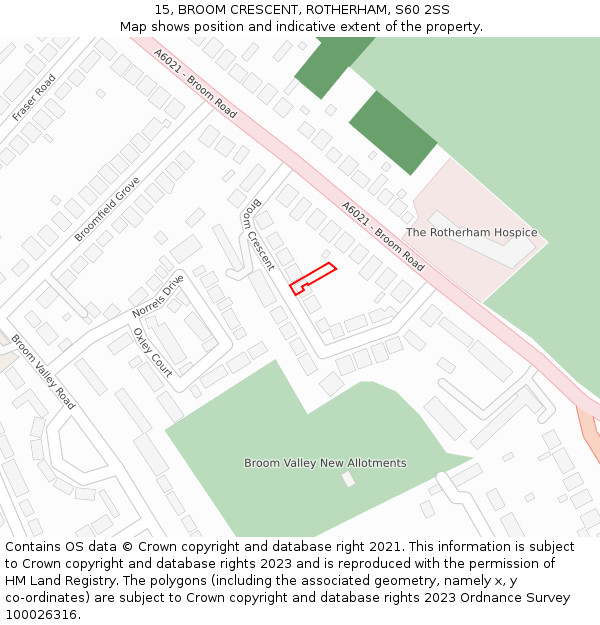 15, BROOM CRESCENT, ROTHERHAM, S60 2SS: Location map and indicative extent of plot