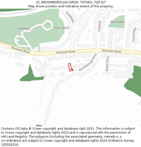 15, BROOMBOROUGH DRIVE, TOTNES, TQ9 5LT: Location map and indicative extent of plot